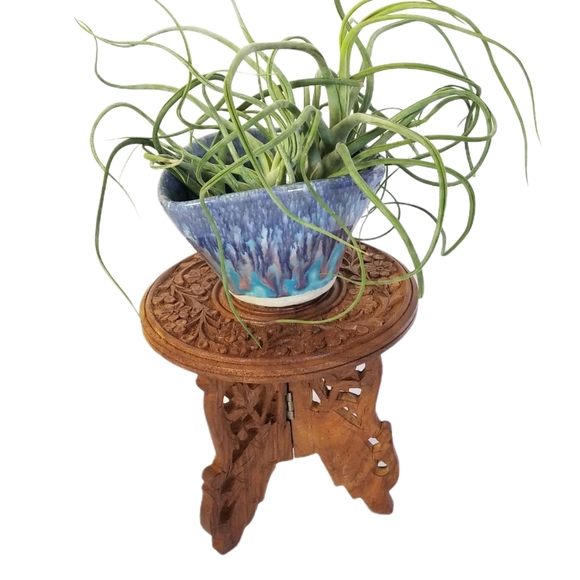 VINTAGE Plant Stand Carved Sheesham Wood India 6"